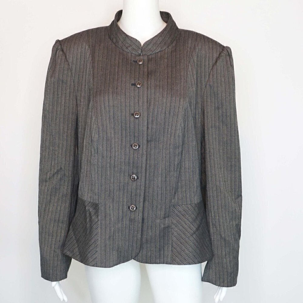 Lane Bryant Mandarin Collar Blazer Gray Pinstripe Career Jacket $90 Women's 18